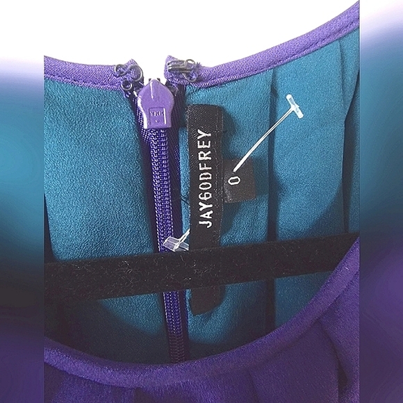 Jay Godfrey Hagen Silk Halter Mini Shift Dress Size 0 Purple Colorblock - Picture 10 of 11